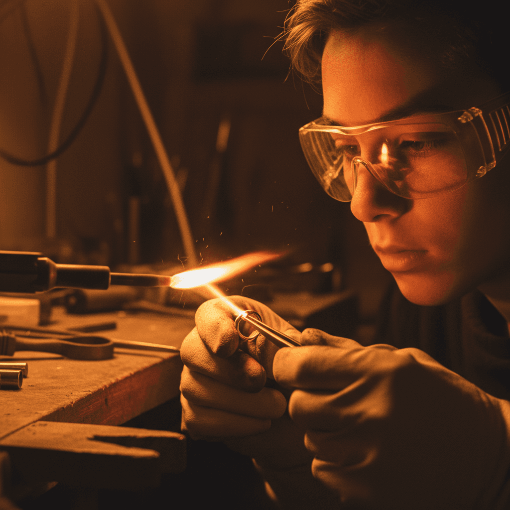 Close-up of a torch soldering a small metal joint
