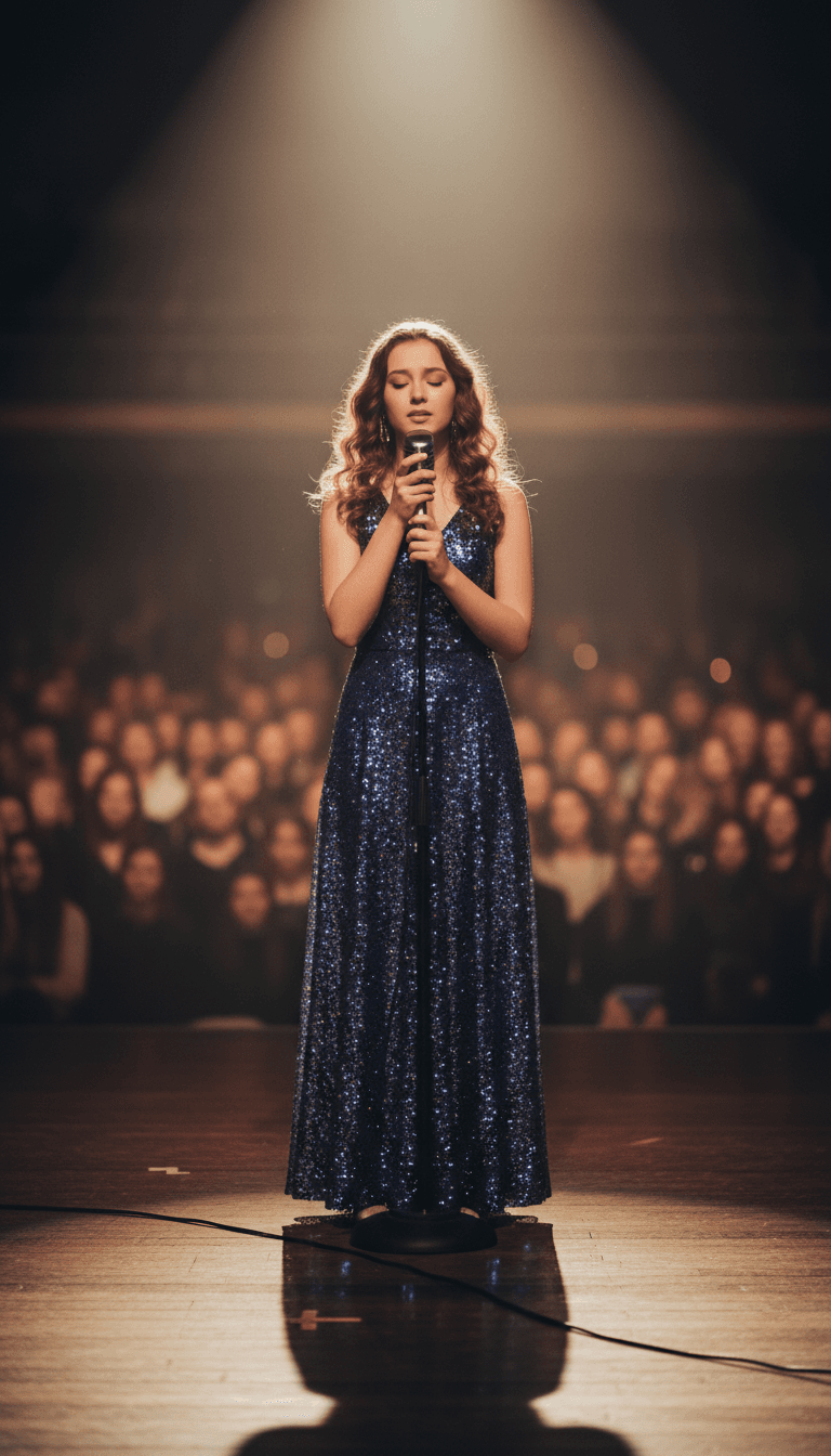 Young performer practicing stage presence
