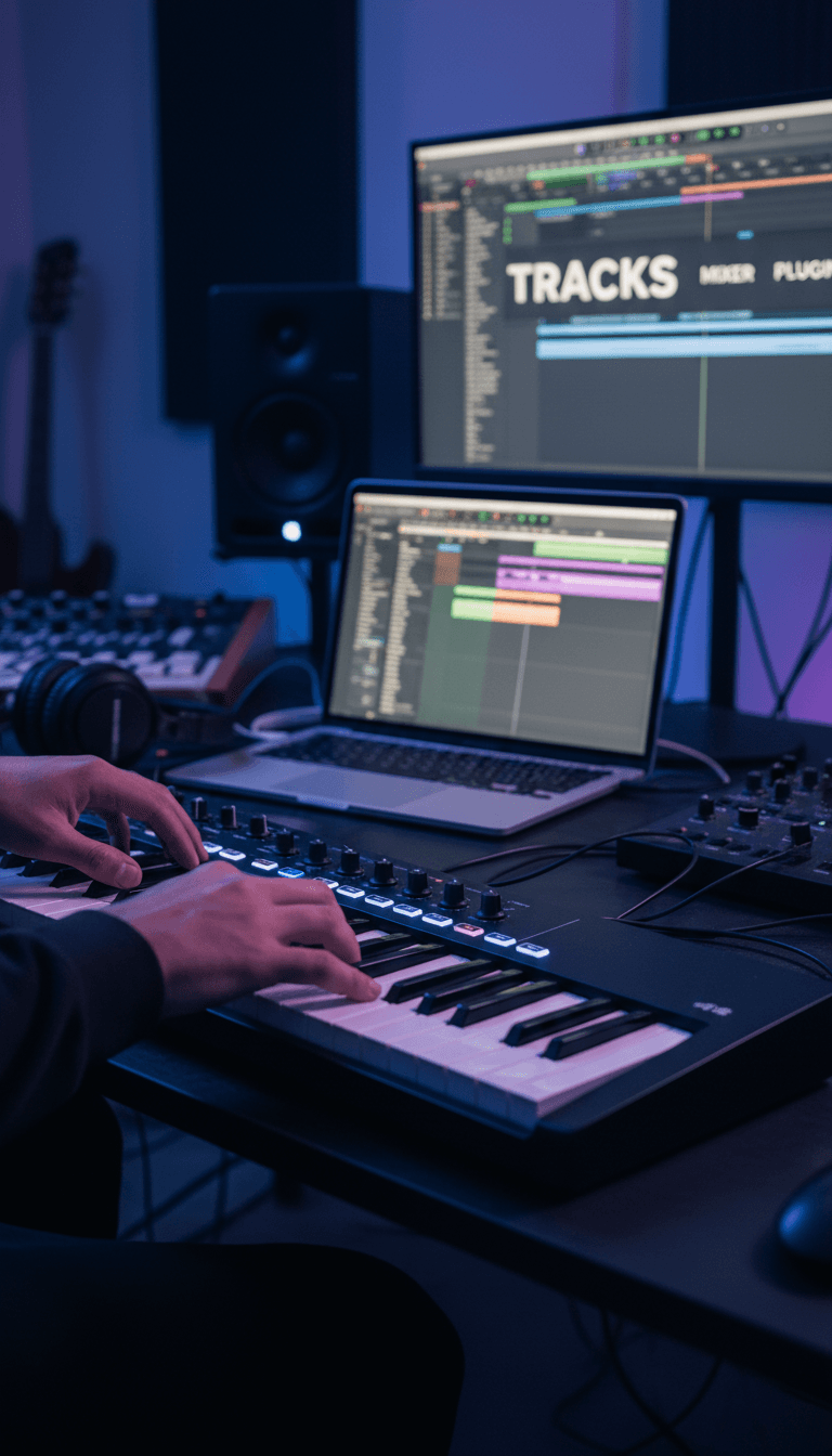 Beat making session on a MIDI keyboard