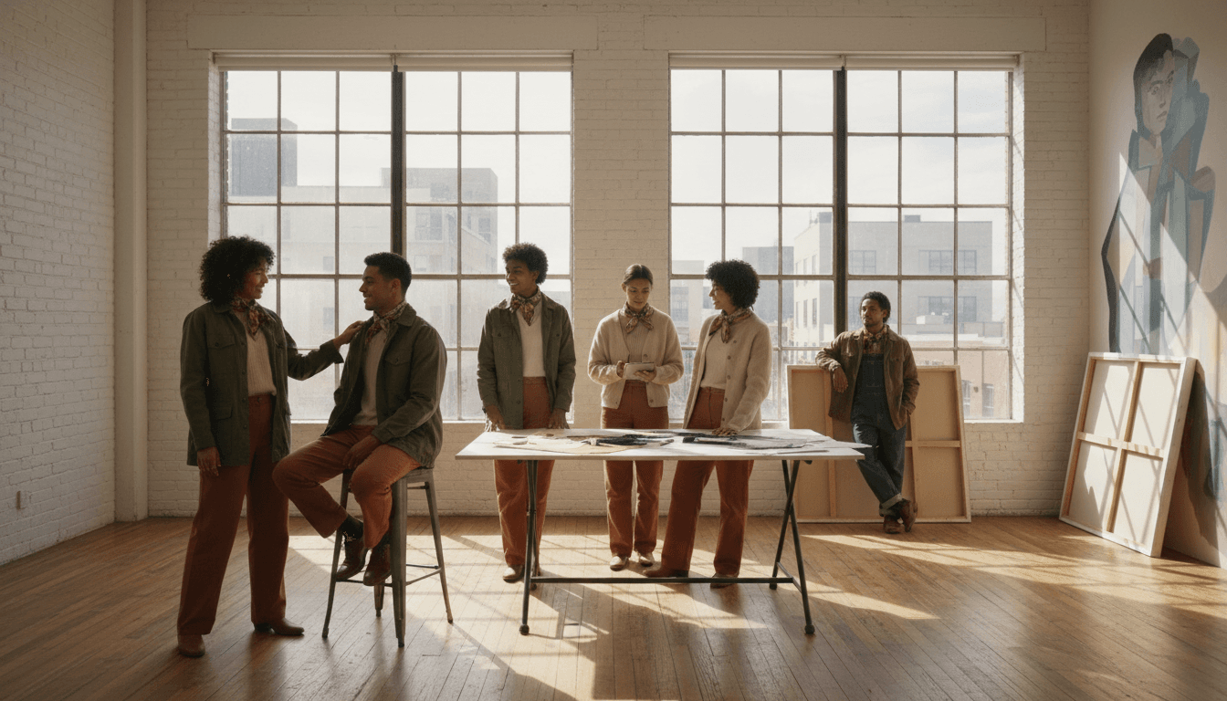 Group of teenagers high-fiving after a creative session