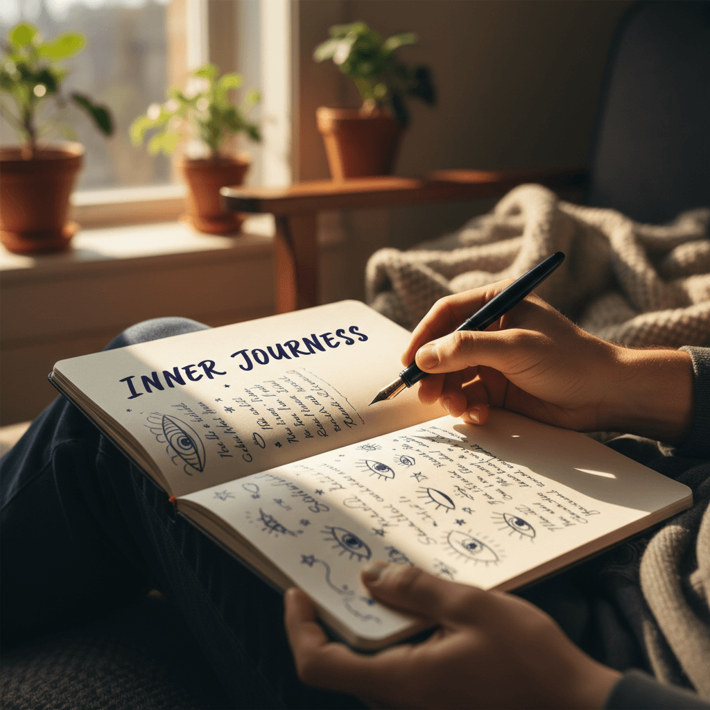Teenager's hands holding a notebook with handwritten rap lyrics