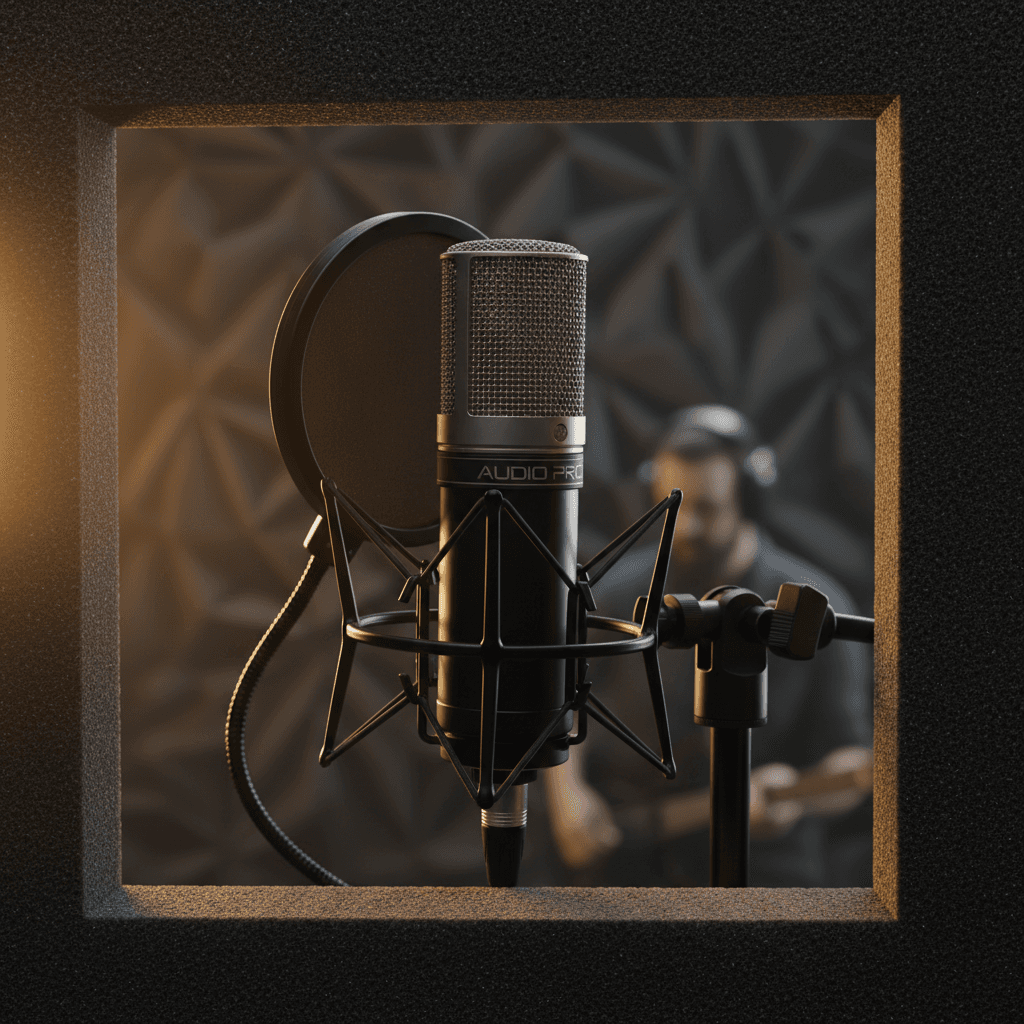 Studio microphone and headphones
